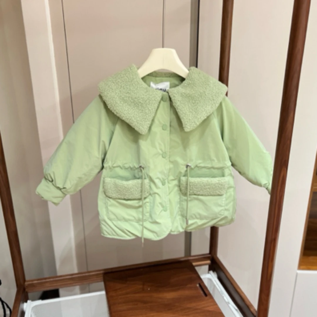 【编号Q569】330582032-05-儿童毛毛翻领加厚外套绿色-VOOTOO