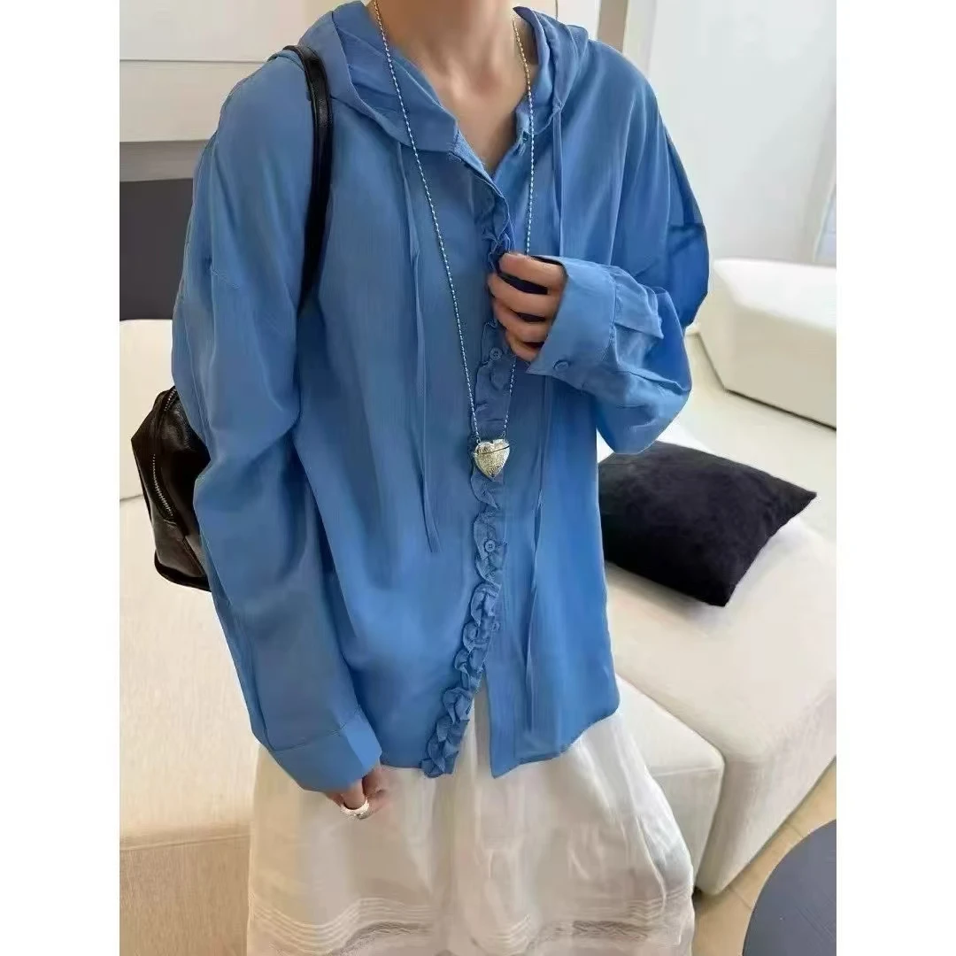 夏季木耳边单排扣休闲防晒薄款上衣