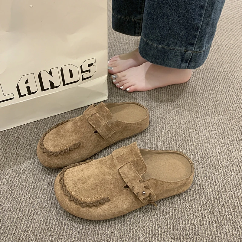 N大码女鞋宽胖脚复古厚底勃肯鞋女外穿休闲软底包头半拖鞋秋