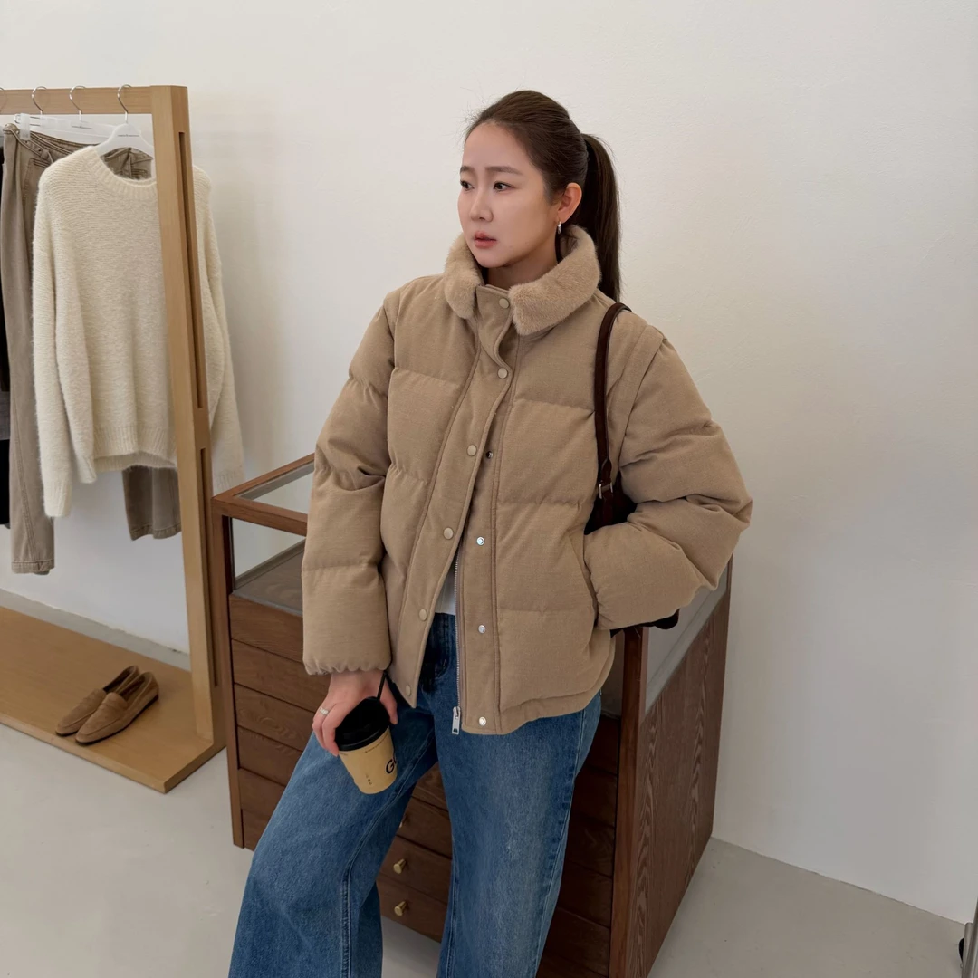 widelia秋冬8212韩版保暖棉服外套小个子可拆卸袖口短款外套