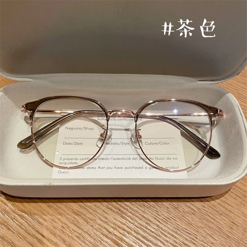 复古半框眉毛近视眼镜女可配镜片度数保护眼睛框架男时尚韩系素颜