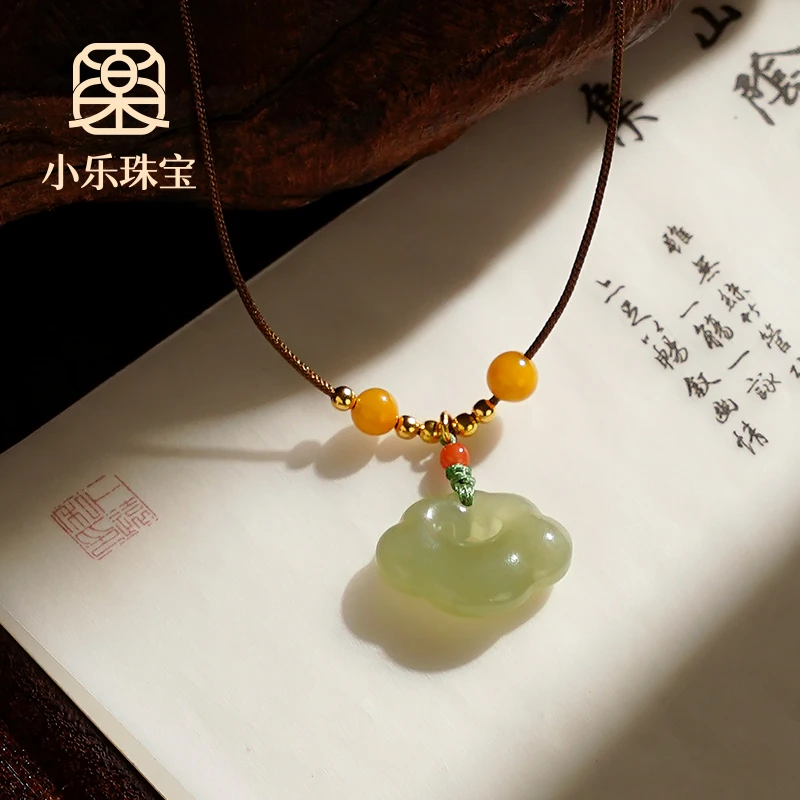 原创设计天然和田玉如意锁吊坠项链蜜蜡S925银多样性发一-2432