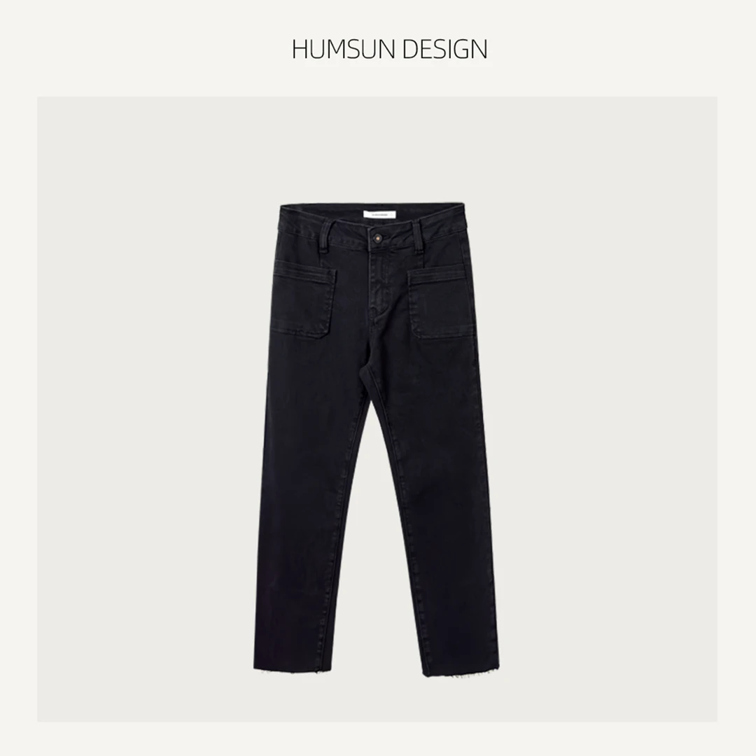 HUMSUN/禾木笙「闪瘦裤」环保牛仔布弹力显瘦流苏九分法棍裤 A290