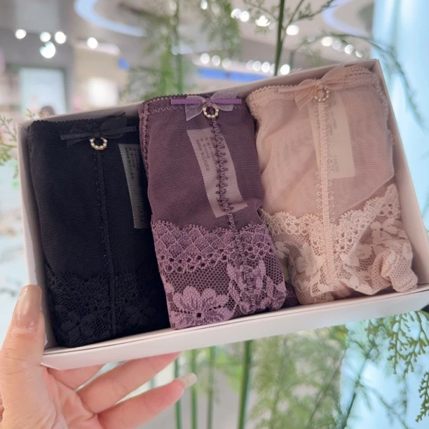 (3条装)朦胧花园纯欲性感少女蕾丝网纱女士内裤舒适透气三角裤