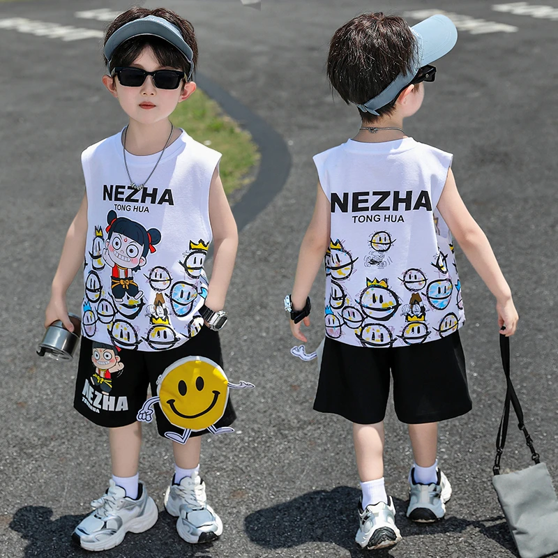 男童夏装套装2025年款宝宝夏季薄款衣服哪吒儿童服装无袖背心童装