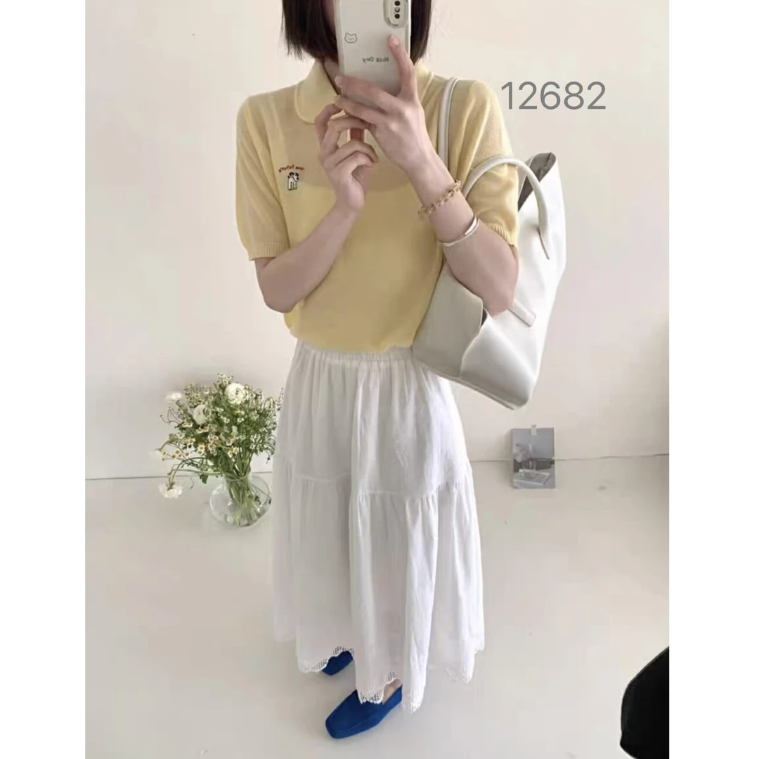 12682（部分无水洗唛，介意慎拍）WANGDAN两粒扣小狗刺绣翻领短袖