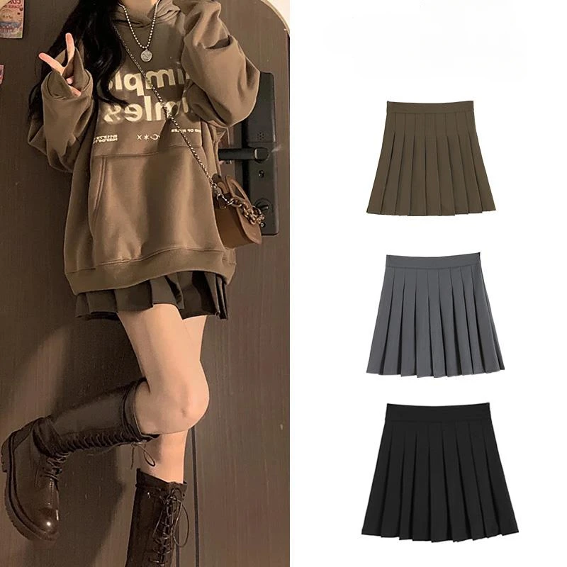 卡其色百褶裙女半身裙高腰短裙秋冬2026新款jk裙子春秋显瘦a字裙