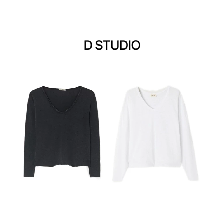 D STUDIO 五色V领长袖T恤 D2835