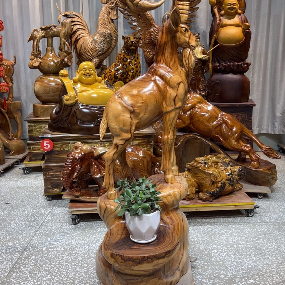汇***物香樟木实木根雕摆件羊