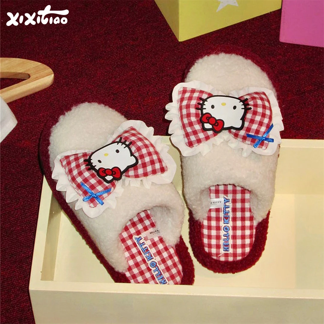 细细条 正版HelloKitty可爱女秋冬棉拖鞋休闲百搭新款卡通月子鞋
