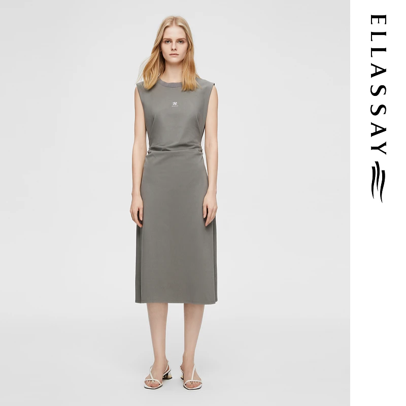 ELLASSAY歌力思2025早春棉感褶皱印花中长款连衣裙EWB362Y04400