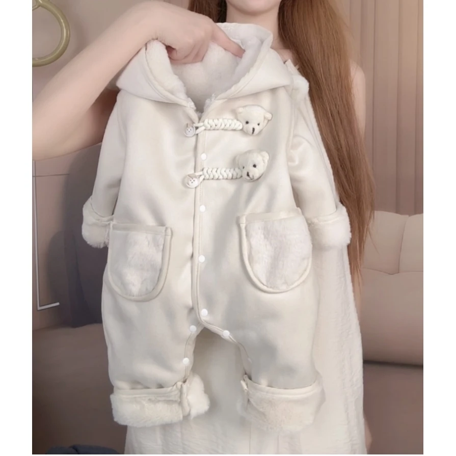 婴儿连体衣加绒加厚冬季新生儿宝宝棉衣服男女可爱哈衣爬服