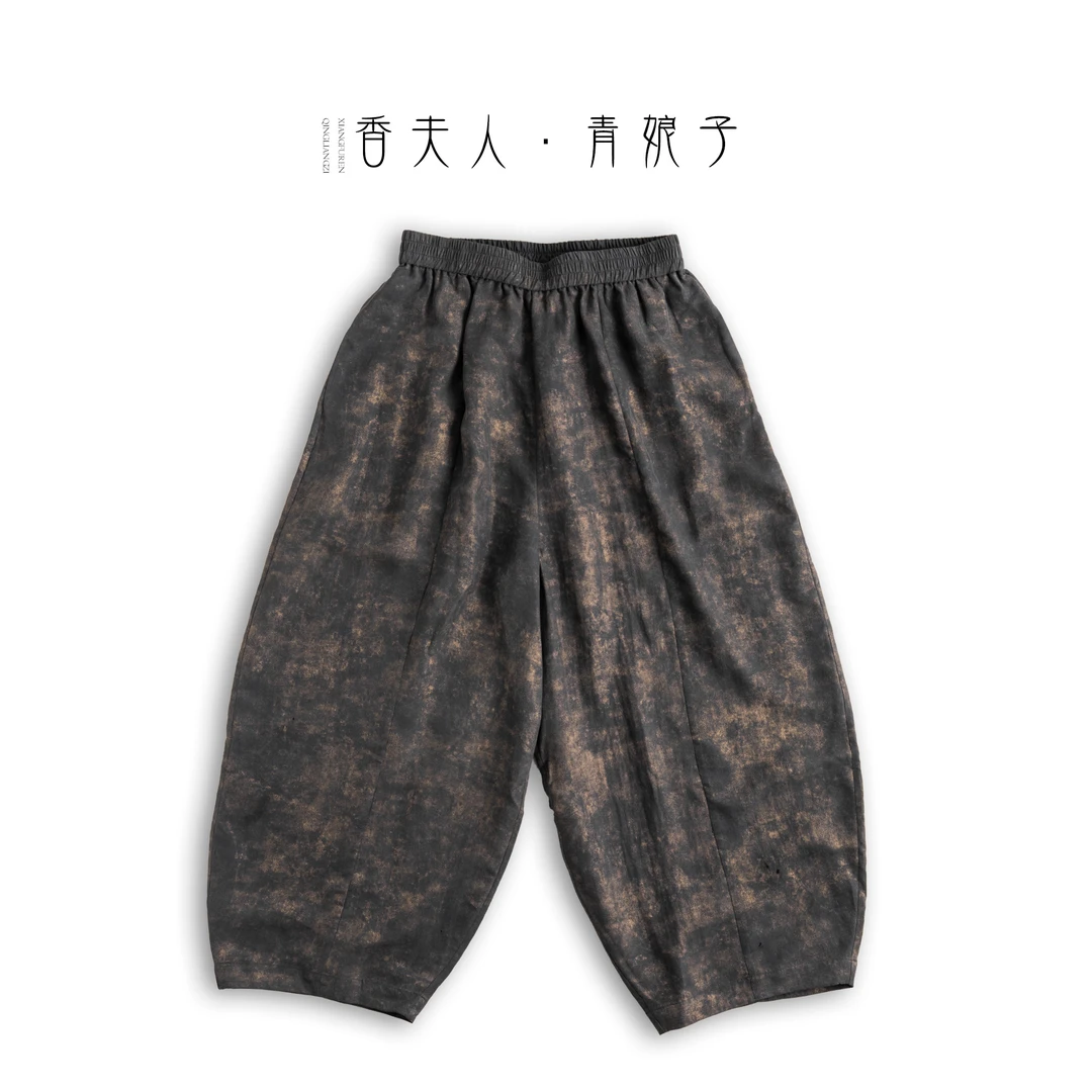 青娘子香云纱百搭国风鎏金阔腿裤61151