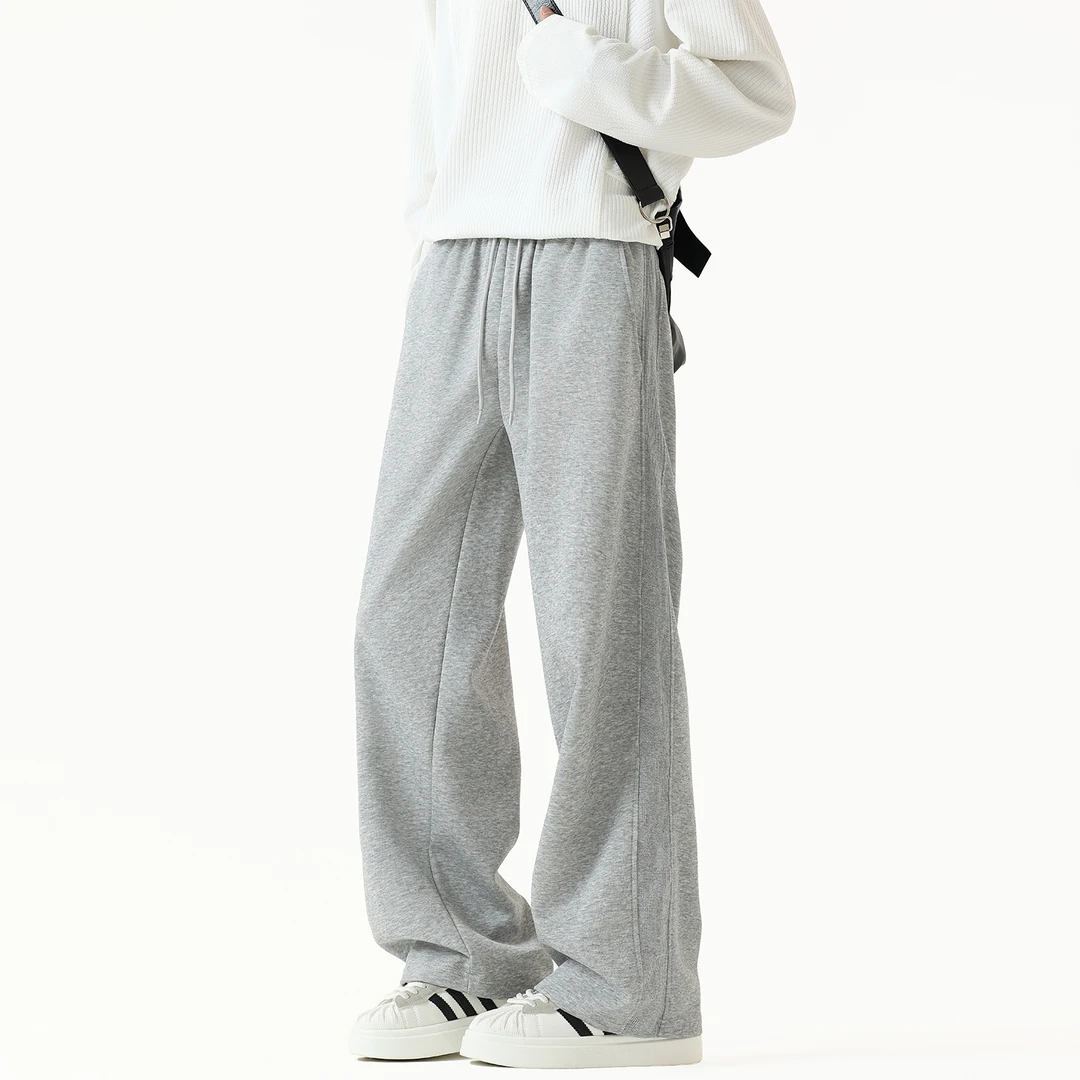 秋季垂感直筒卫裤男休闲裤潮流灰色阔腿卫裤直筒抽绳日系长裤百搭