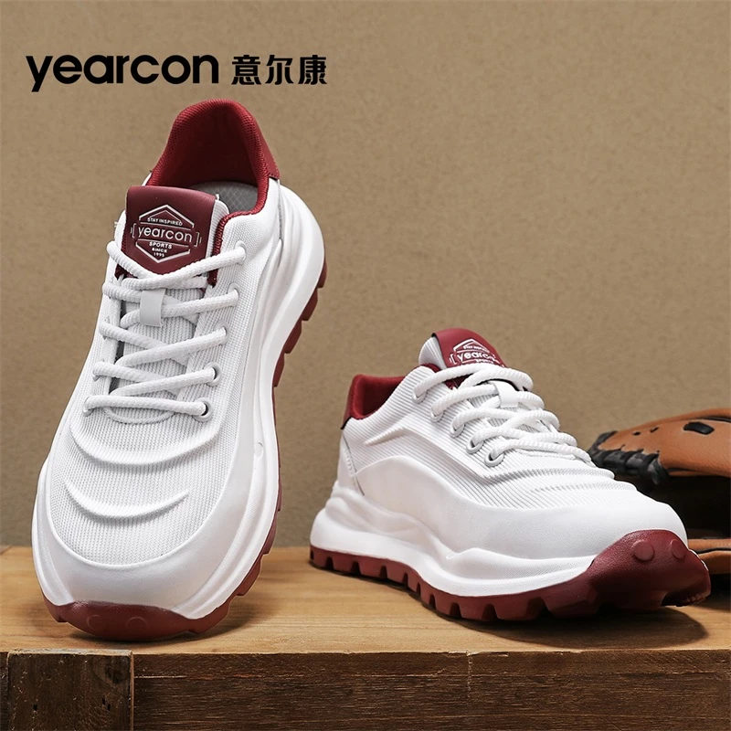 意尔康男鞋2025新款冬季透气薄网面老爹潮鞋子男士厚底增高运动鞋