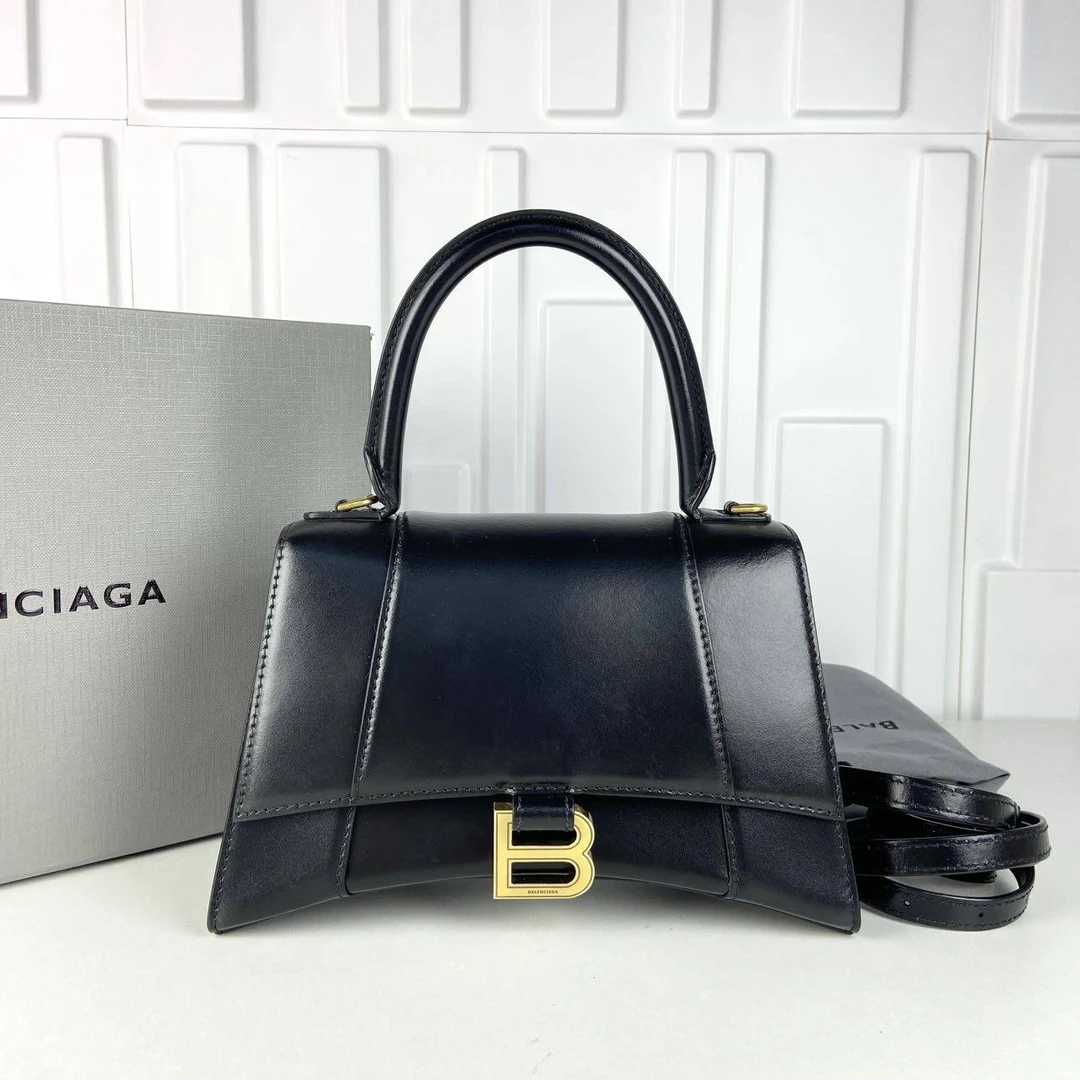 99新 Balenciaga/巴黎世家 光面黑金s沙漏单肩包 CPNQ53