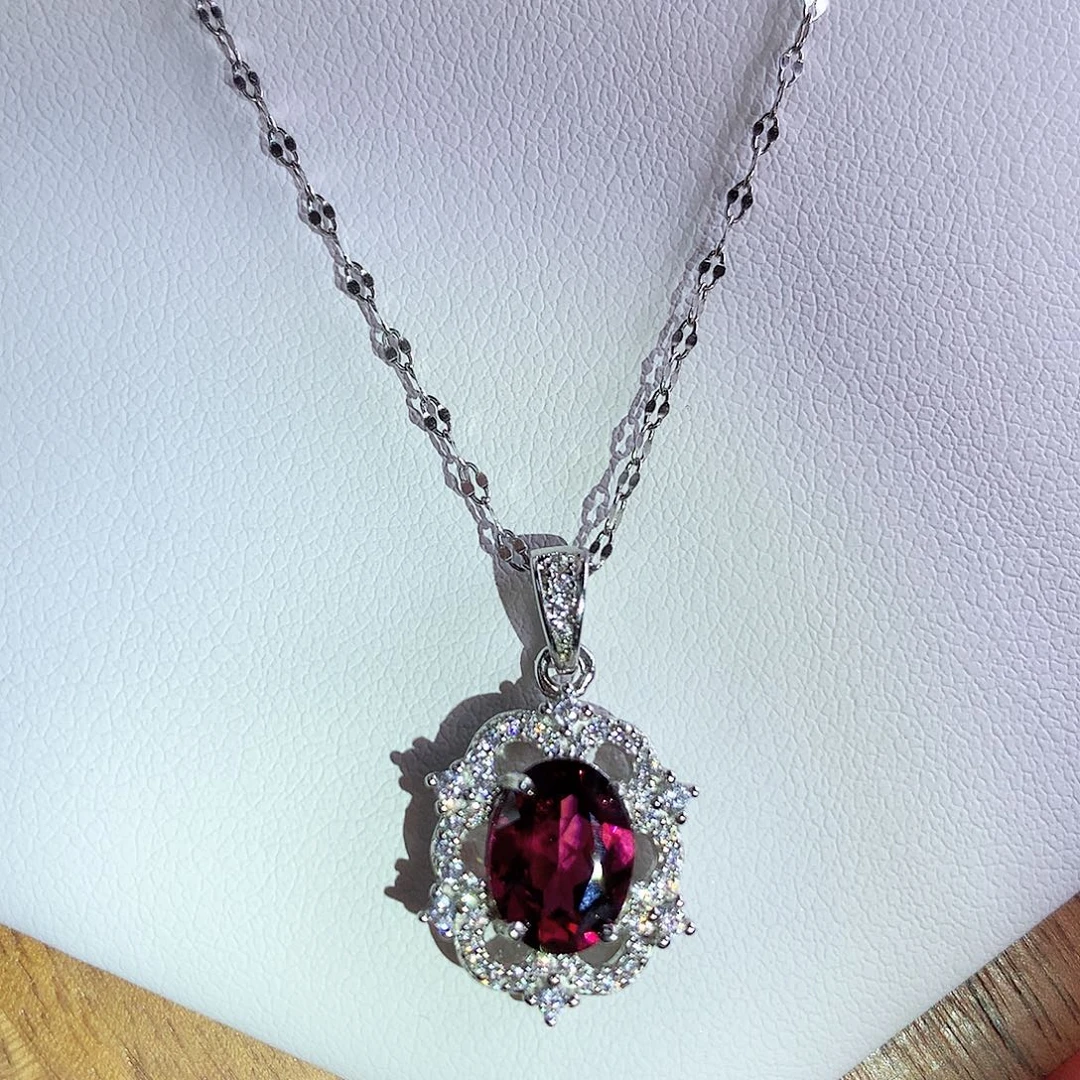 颈饰银S925镶嵌石榴石08-4
