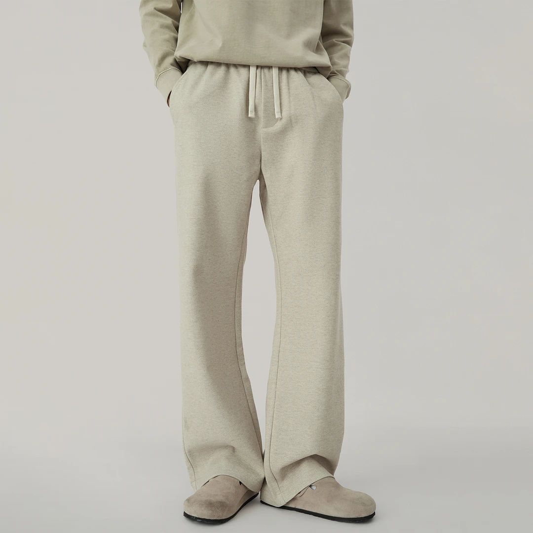 秋冬新款重磅保暖毛呢休闲裤男美式潮流高端简约垂感宽松直筒裤子