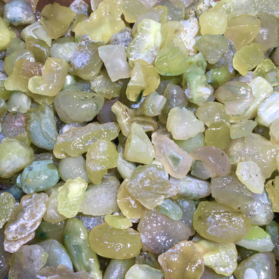 阿拉善原石戈壁石天然黄绿糖心彩珠diy鱼缸石盆栽石