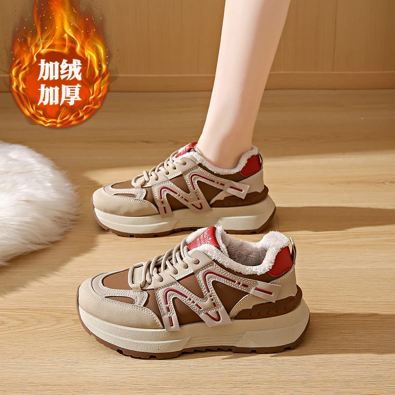 阿甘鞋女加绒加厚保暖红色运动鞋冬季新款学生二棉鞋百搭运动棉鞋