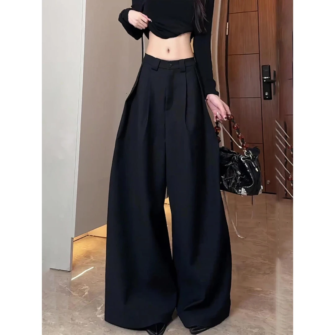 现货！黑色简约百搭时尚气质宽松阔腿西装裤女2025秋冬新款休闲裤