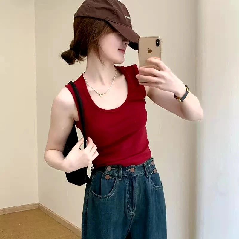 【运补】 秋款 带胸垫小众背心式辣妹收腰吊带背心女内搭外穿上衣