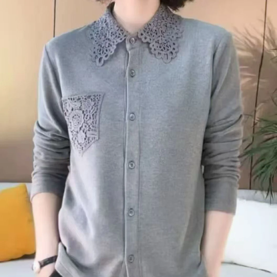 秋冬新款衬衣领衬衫口袋钩花双面奥绒保暖百搭显瘦休闲女士上衣