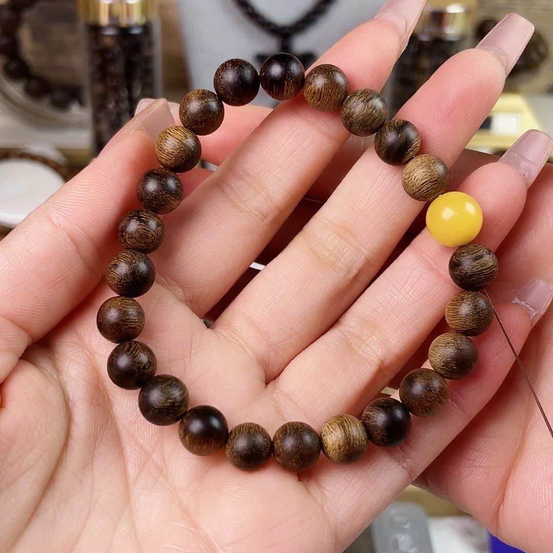 沉香手串独*越南芽庄老白棋玉化老料满瘤疤水波0.8