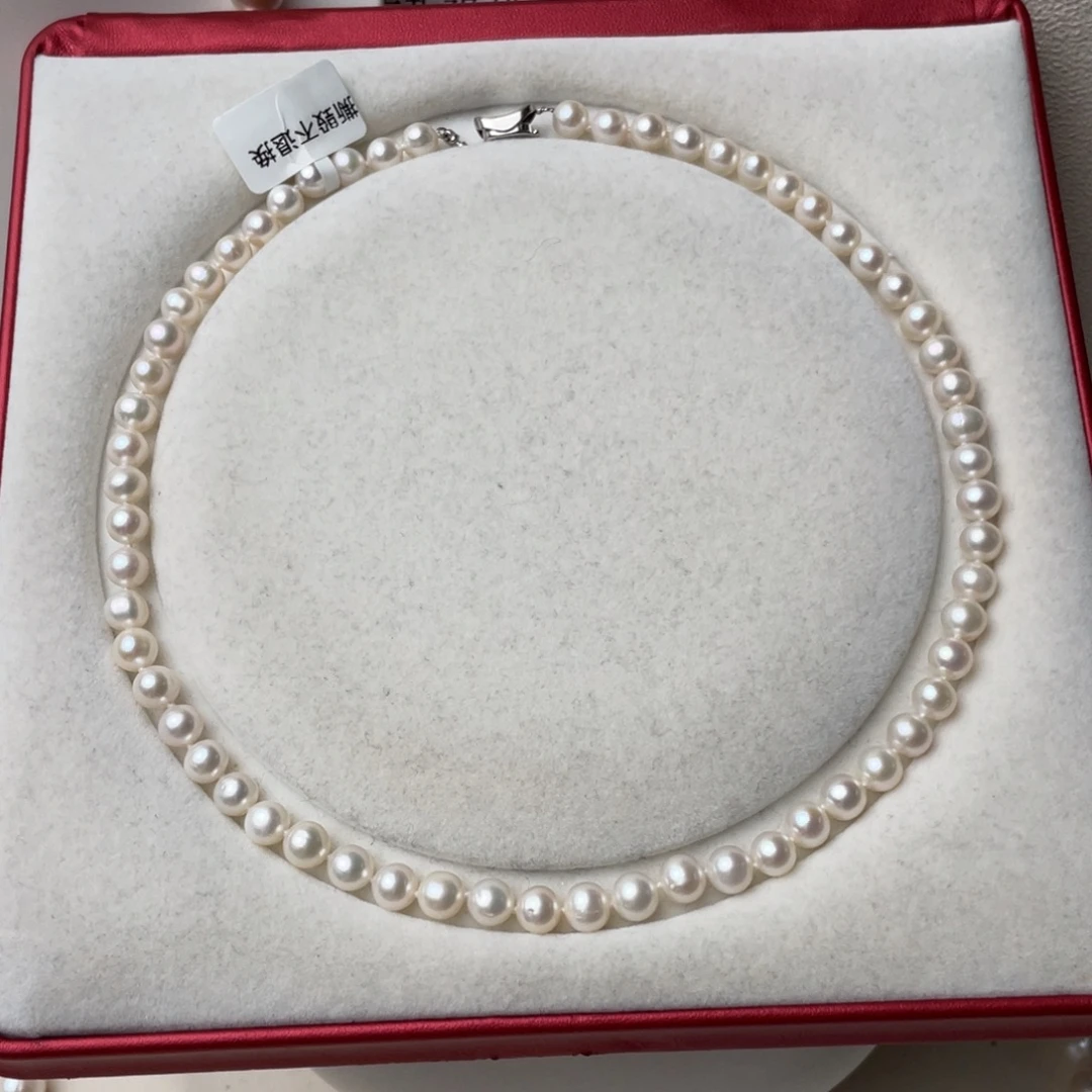 银S925镶嵌颈饰淡水珍珠7-7.5mm无核近正圆微微瑕