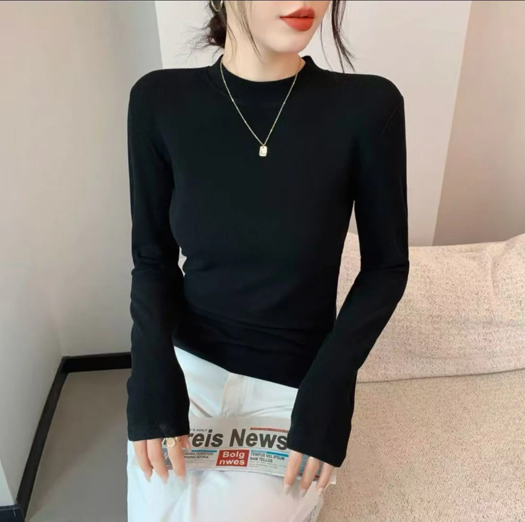 德绒圆领长袖t恤保暖衣女秋冬新款加绒加厚双面绒内搭打底衫上衣