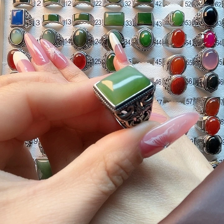 和田玉戒指银S925镶嵌