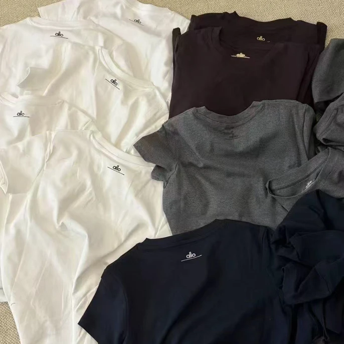 7953 秋重磅纯色后背字母短袖