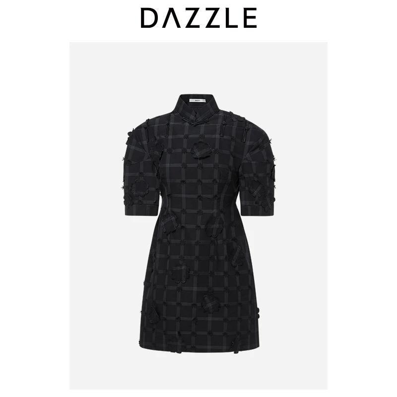 DAZZLE地素夏装花朵暗格新中式改良旗袍连衣裙女2H2O403