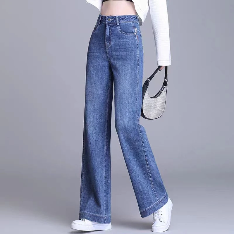 加绒高腰窄版阔腿裤牛仔裤女秋冬新款宽松显瘦百搭垂感大码直筒裤