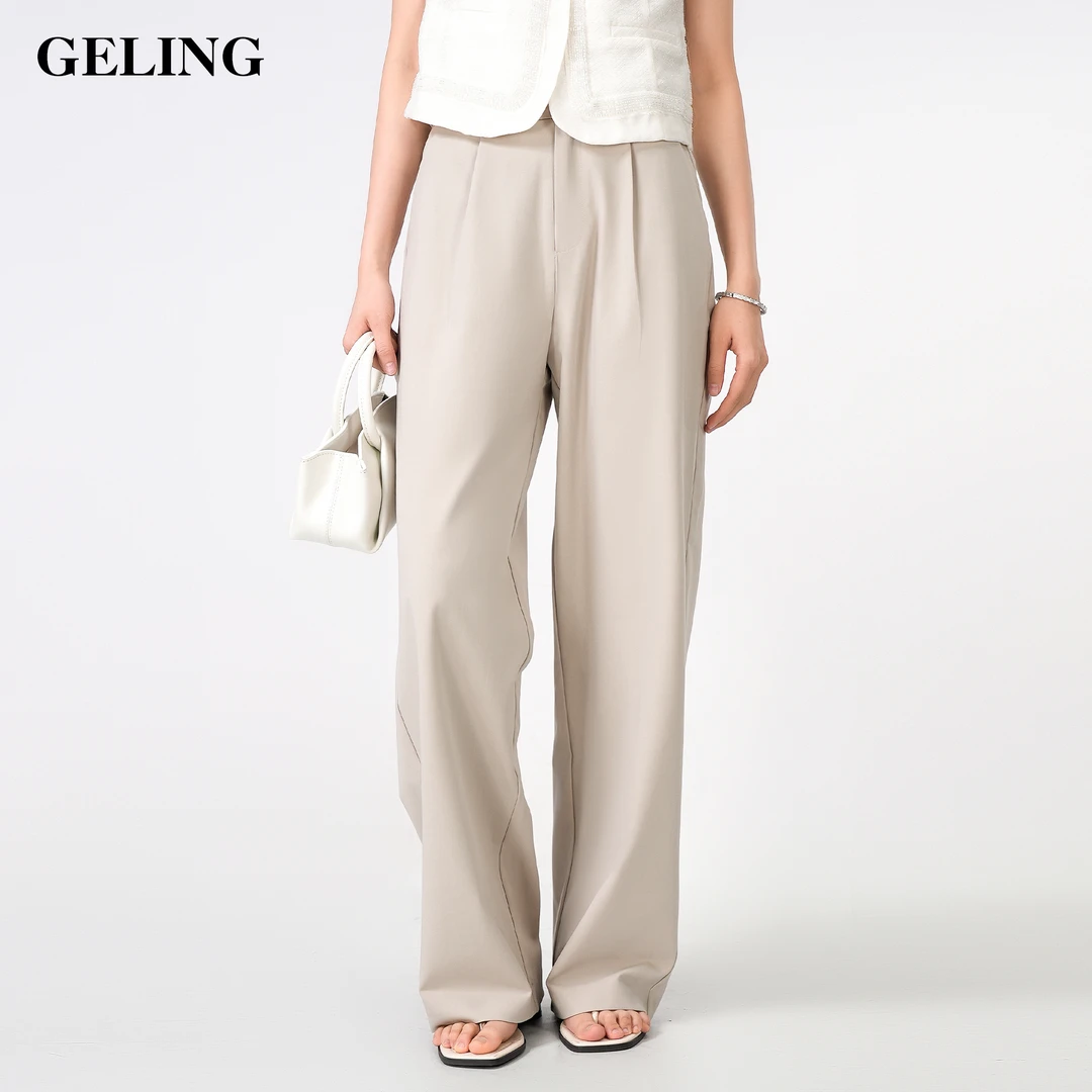 GELING/歌&玲秋季新款高腰宽松显瘦直筒西裤阔腿休闲裤G511W32