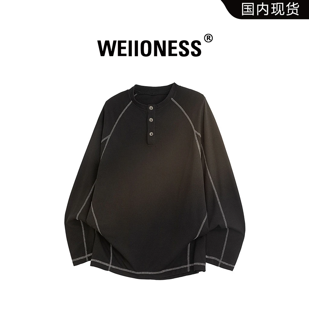 WEIIONESS长袖卫衣男2025秋季小众半开领设计感上衣轻奢痞帅男装