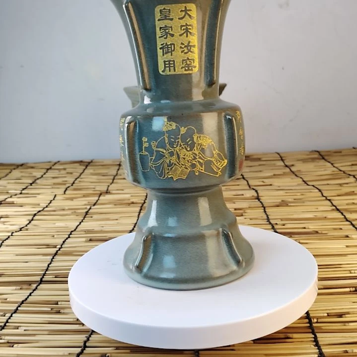 陶摆件汝窑描金包铜口老工艺