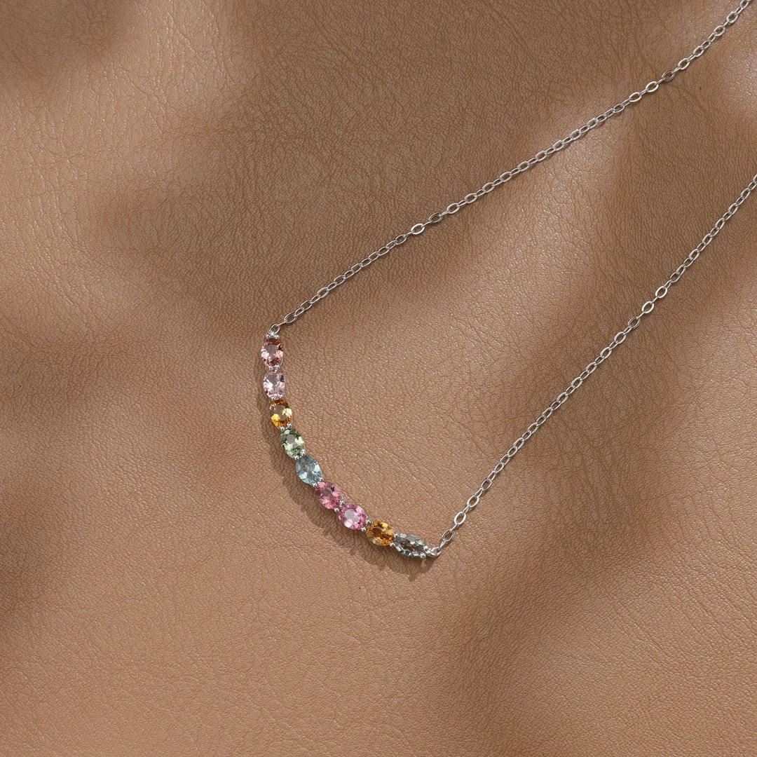 {基地质检}天然碧玺项链微笑链S925银夏天搭配彩虹