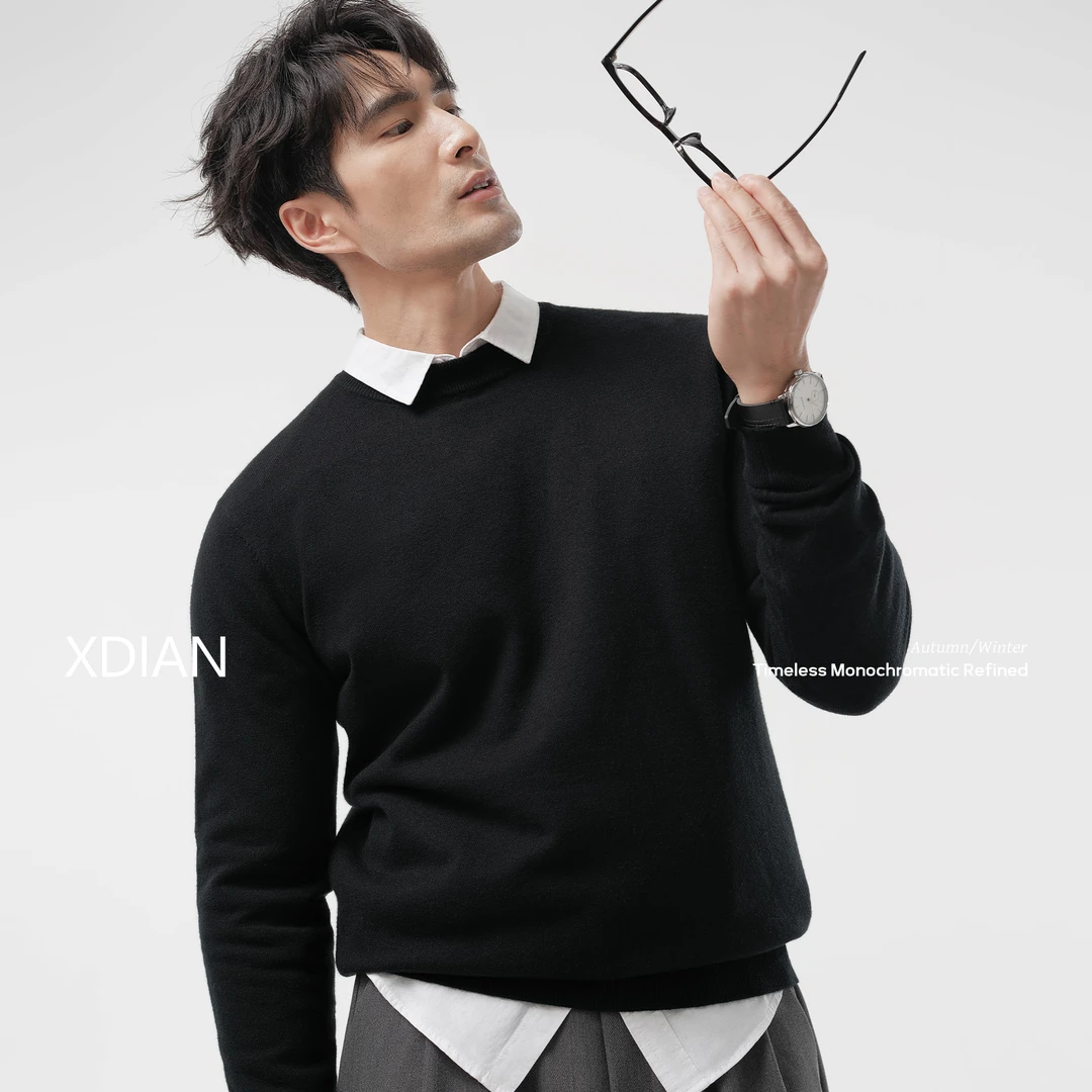XDIAN/续点圆领毛衣针织打底衫保暖长袖上衣秋冬男