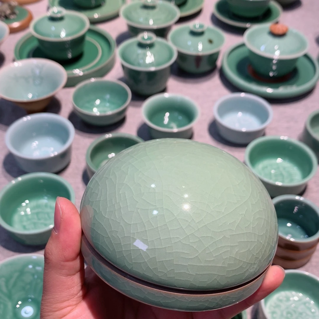 陰***、龙泉青瓷茶具印泥盒