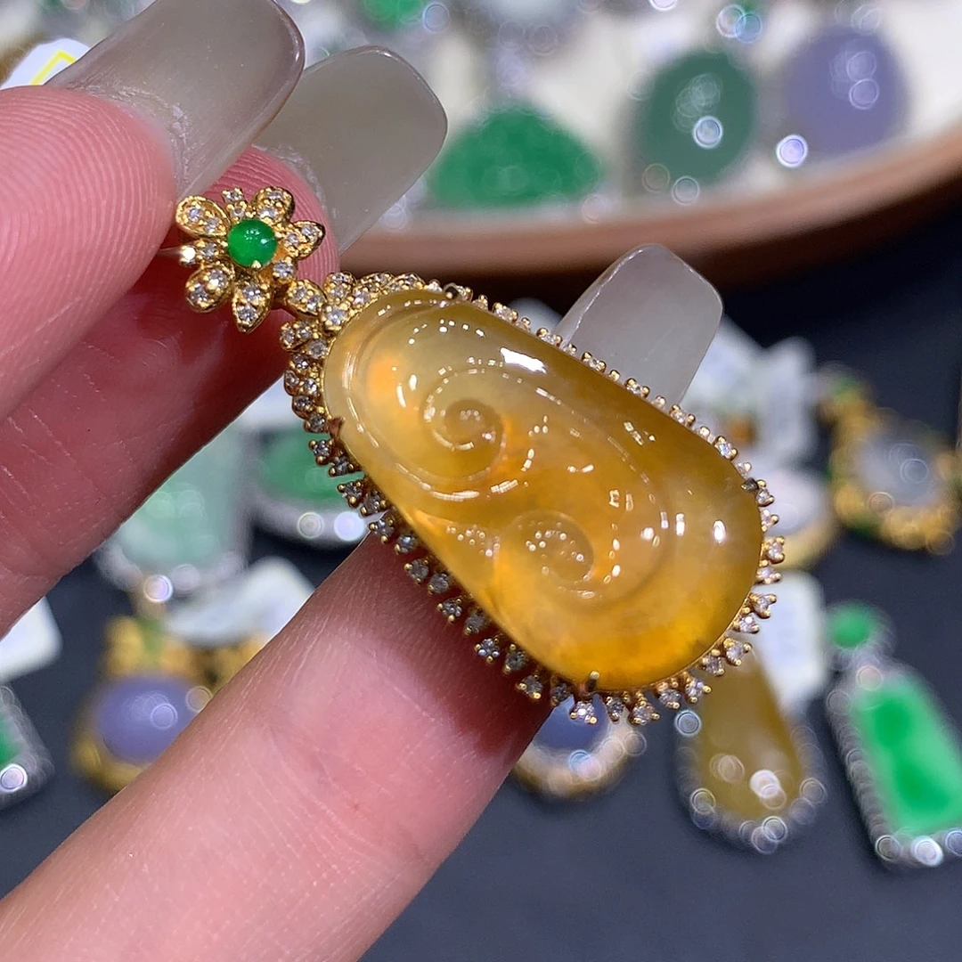 翡翠18K金镶嵌吊坠(不含链)