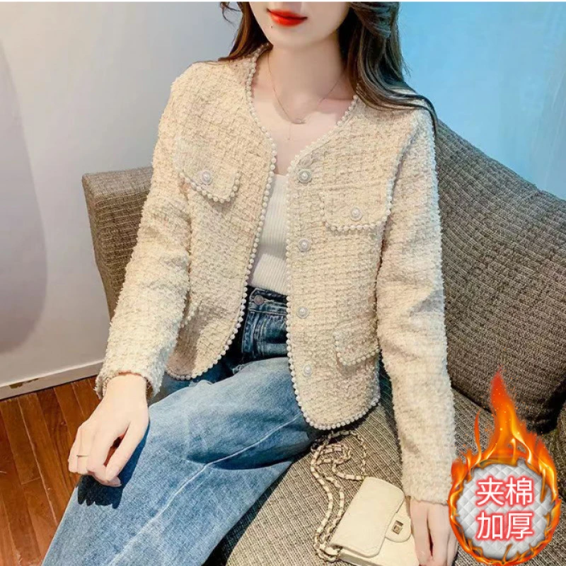 宽松型名媛短款小香风外套女春秋冬季新款小个子法式高级感钉珠上