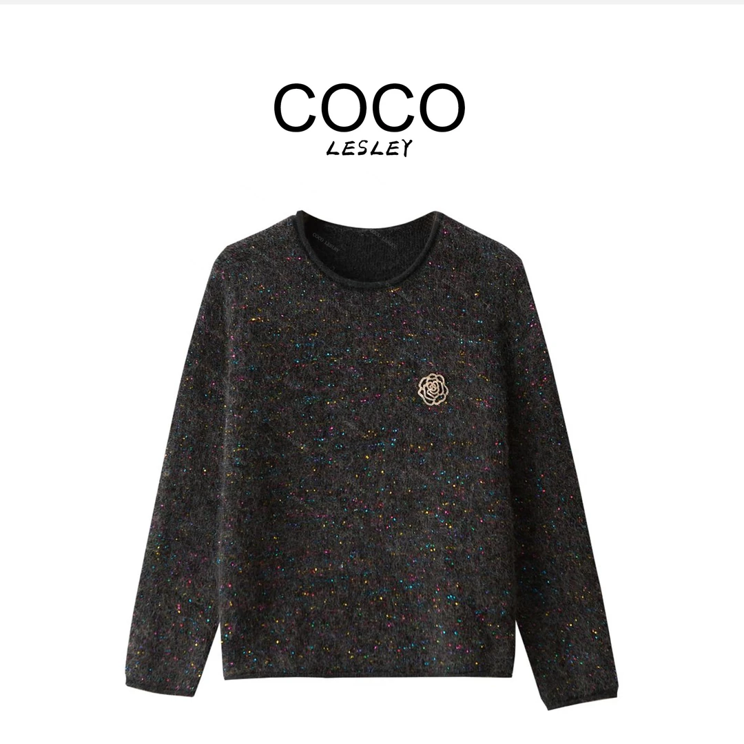 【COCO LESLEY】羊绒彩色珠片混纺针织毛衣含胸针msl1094