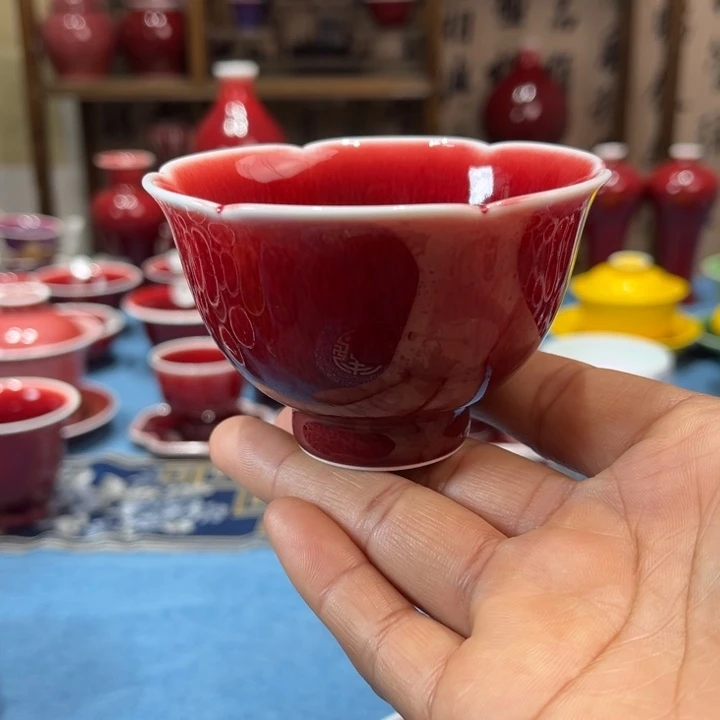 景德镇陶瓷浅行窑花朵杯