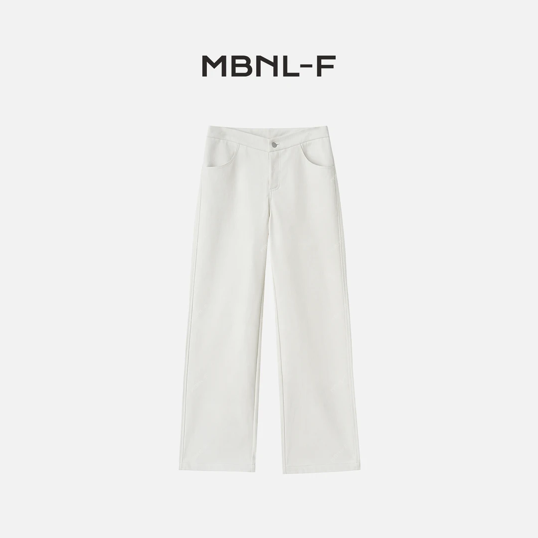 MBNL-F "至简腔调" 高端简美白色直筒皮裤 秦磊XM-PK2639