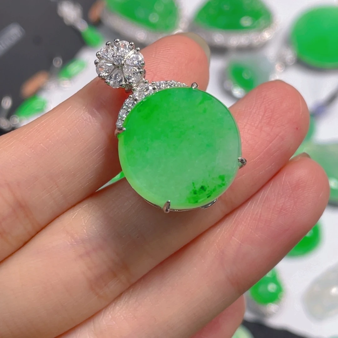 翡翠银S925镶嵌吊坠(不含链)