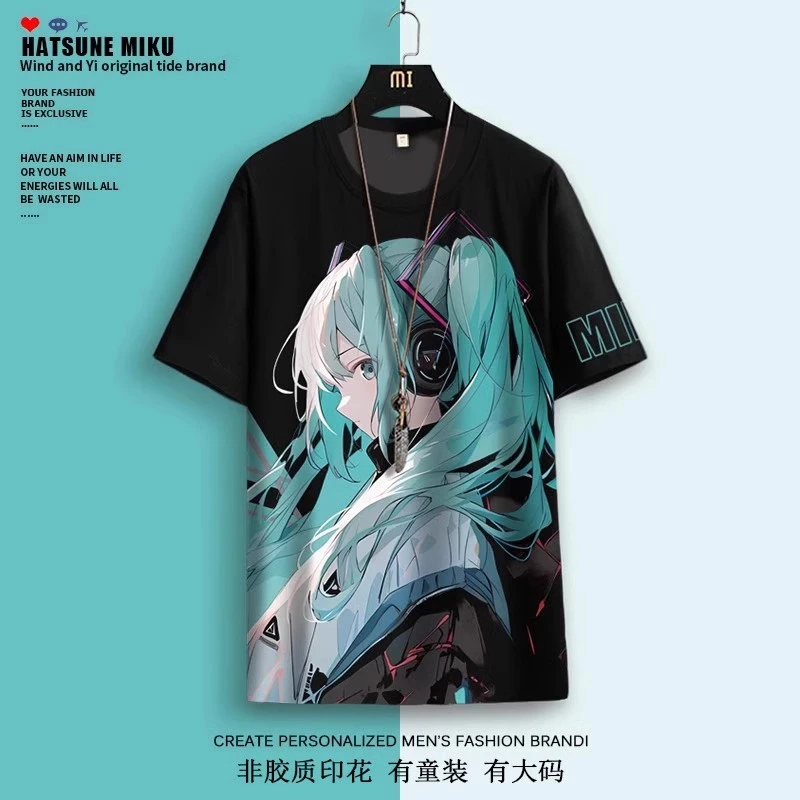 联名短袖T恤男二次元大码加肥圆领半袖青少年薄款体恤衫