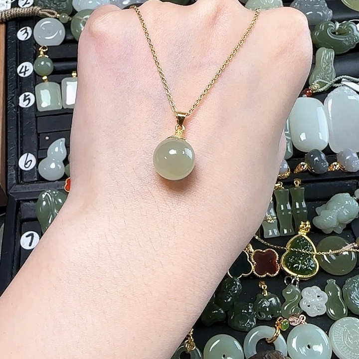 和田玉银S925镶嵌颈饰送链子送绳