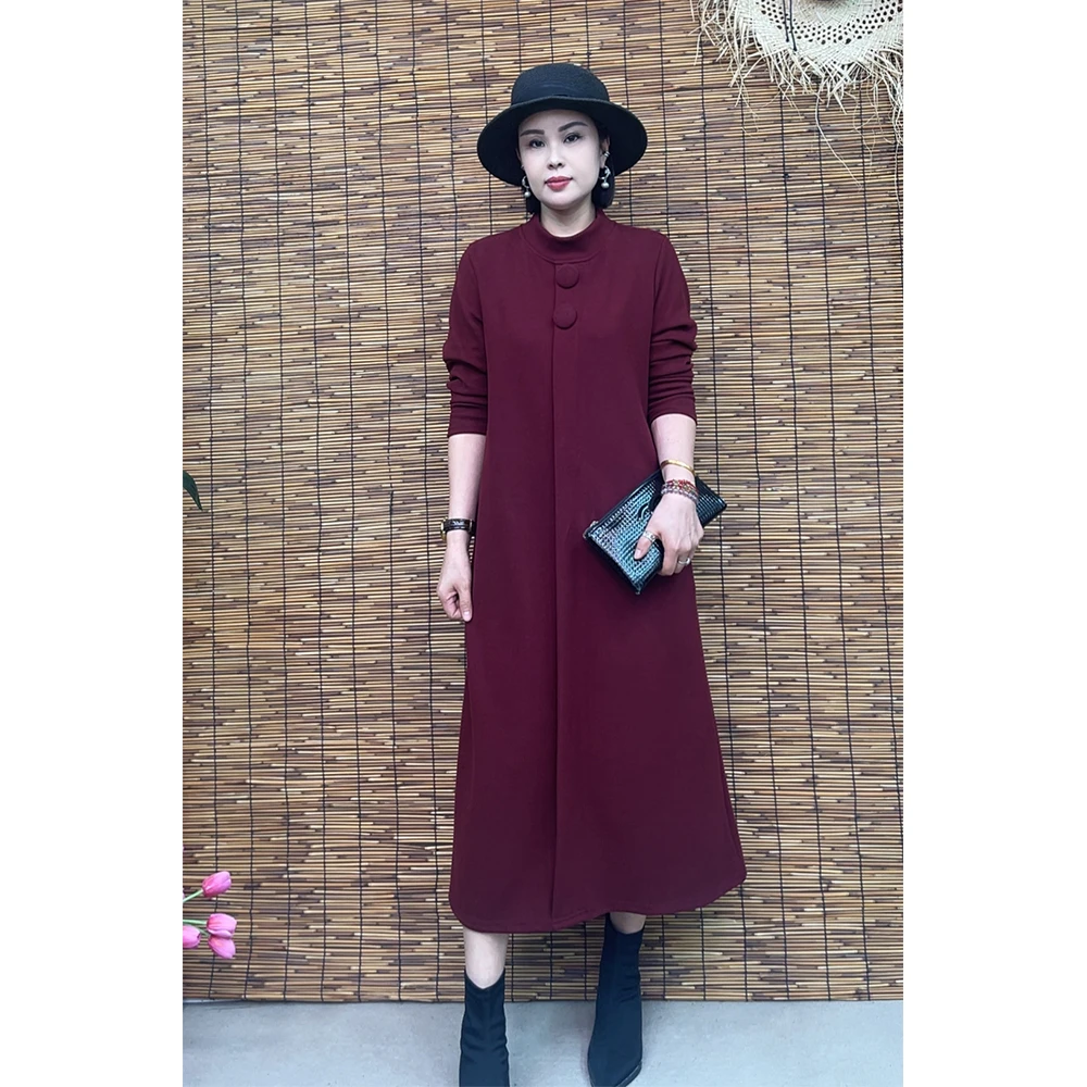 秋冬季加厚加绒休闲长袖百搭宽松女士时尚气质洋气连衣裙692