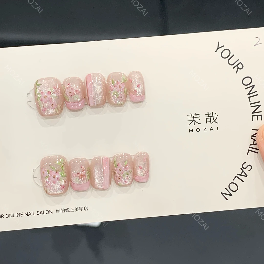茉哉V高定【水彩手绘/南枝夕雾】纯手工定制美甲穿戴甲F0035